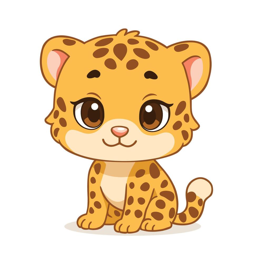 Cartoon Cheetah Cub Sits Sweetly vector