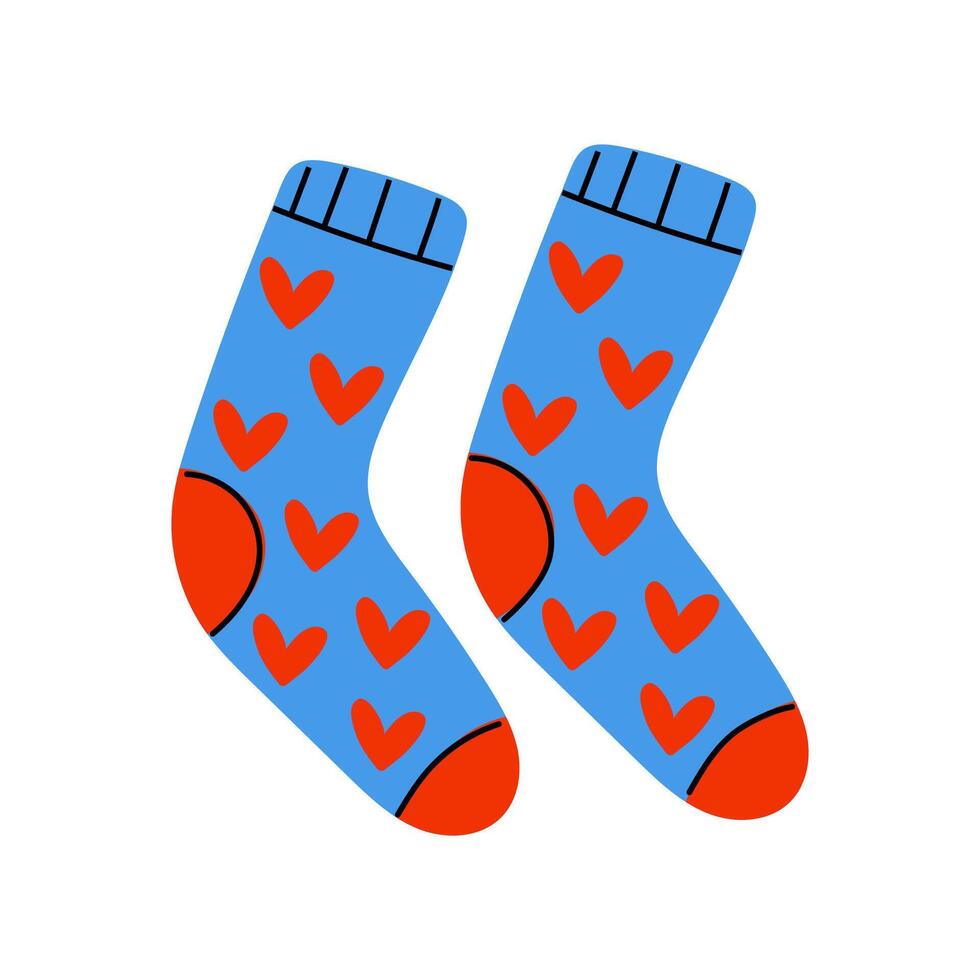 Stylish Blue Socks featuring a Charming and Whimsical Design of Red Hearts adorning them vector