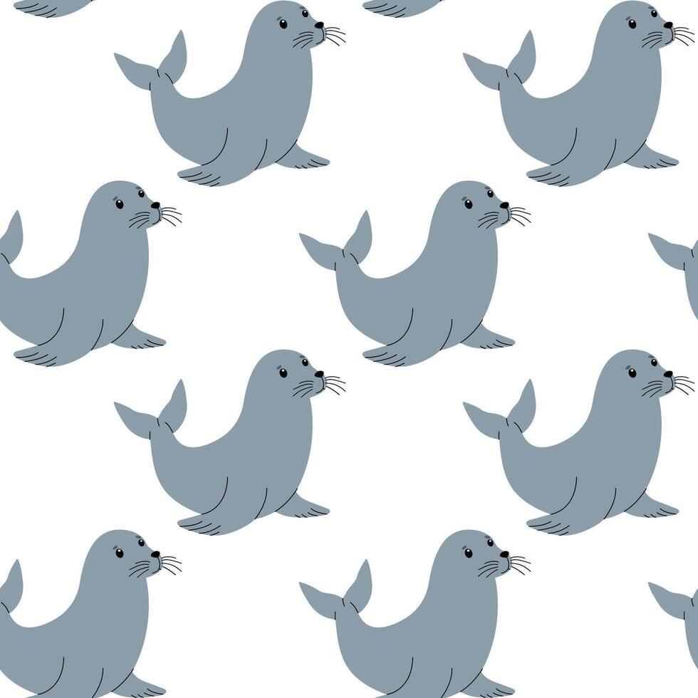 Cute illustrated seals in a seamless pattern on a light background showcasing playful marine life elements vector