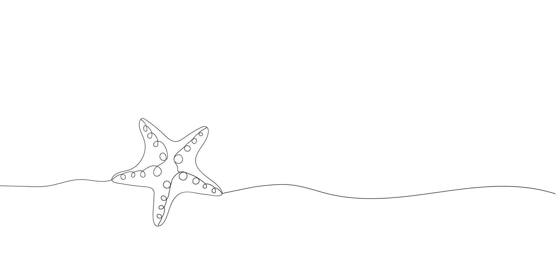 Starfish in one continuous line drawing. Symbol of summer, vacation, travel, beach in simple linear style. illustration in doodle style. vector