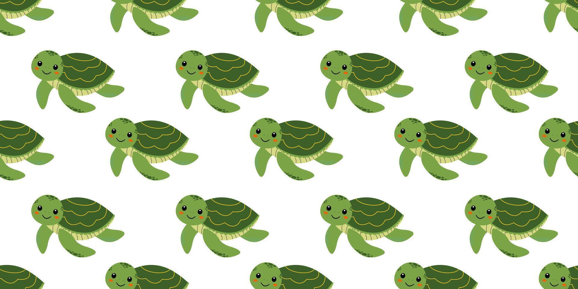Cute green sea turtles swim against a white backdrop, resembling a playful underwater pattern in a sunny coastal setting vector