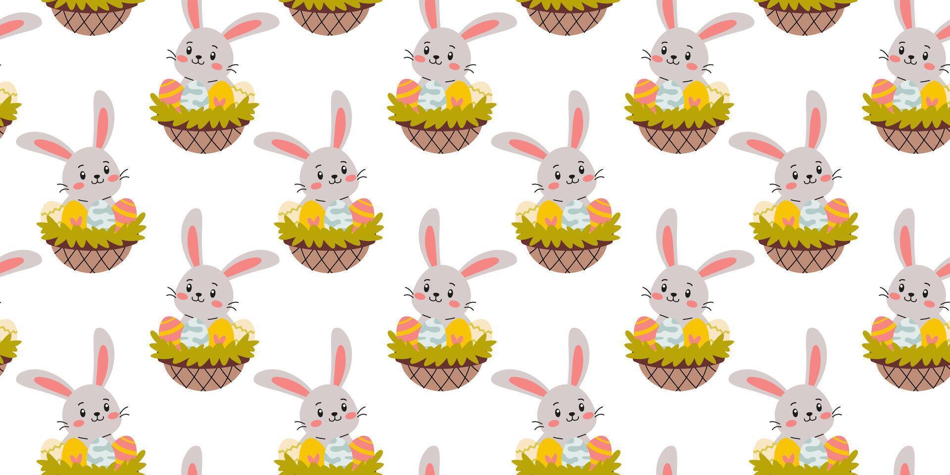 Cute cartoon bunnies in nests with colorful eggs create a festive atmosphere for spring celebrations and Easter events vector