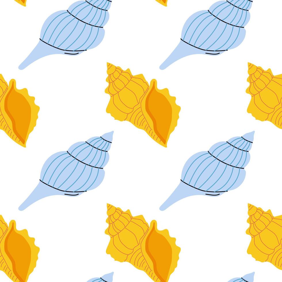 Colorful shell pattern showcases ocean-inspired design in vibrant blue and yellow tones for decorative use vector