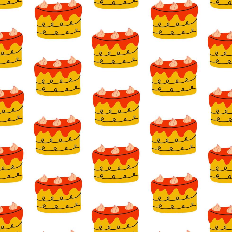Colorful cake pattern featuring vibrant layers and whipped cream design, ideal for festive invitations and backgrounds vector