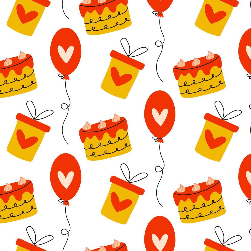 A Vibrant and Colorful Celebration Pattern Featuring Cakes, Balloons, and Festive Elements vector