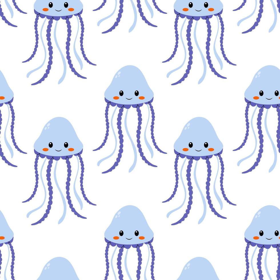 Cute jellyfish pattern in soft blue with smiling faces creating an adorable underwater theme for kids decor or textiles vector