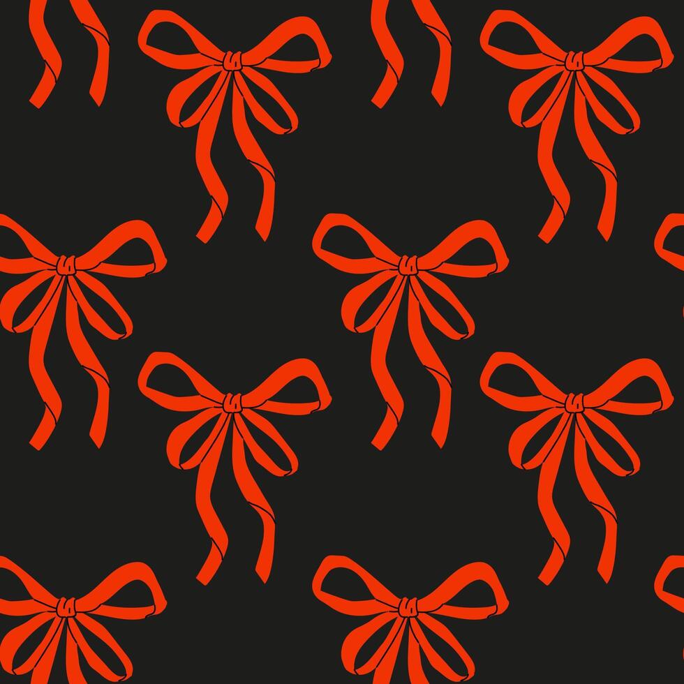An Elegant Red Bow Pattern Set Against a Black Background, Creating a Chic and Festive Appearance vector
