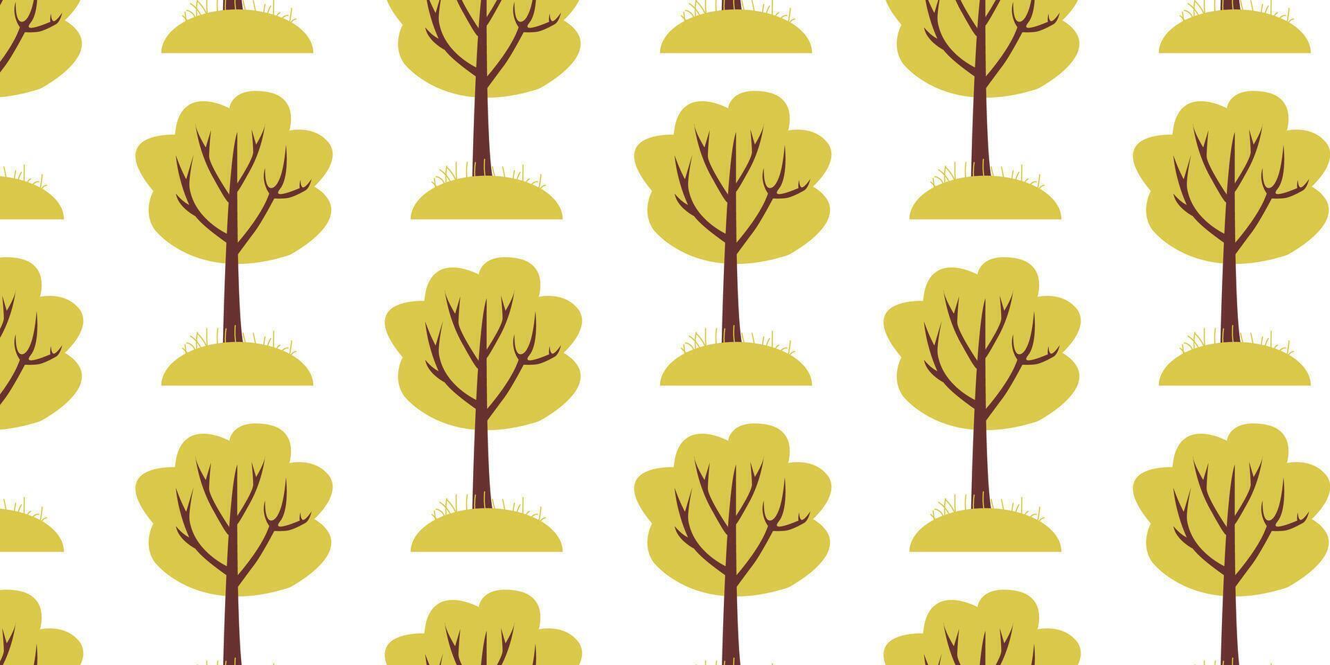 Pattern of stylized trees with green foliage in a repeating design for fabric or wallpaper use vector
