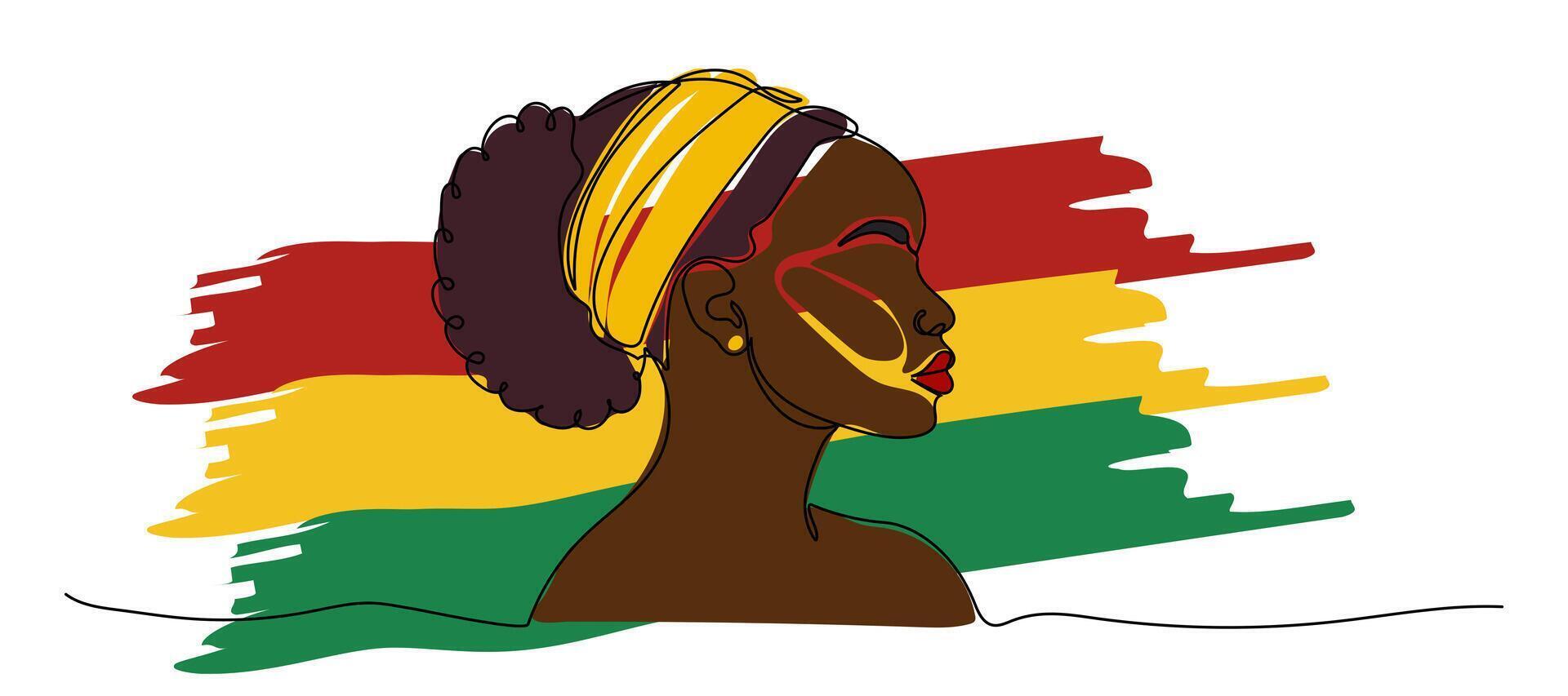 Woman with traditional headwrap in profile against colorful background representing Ghana vector
