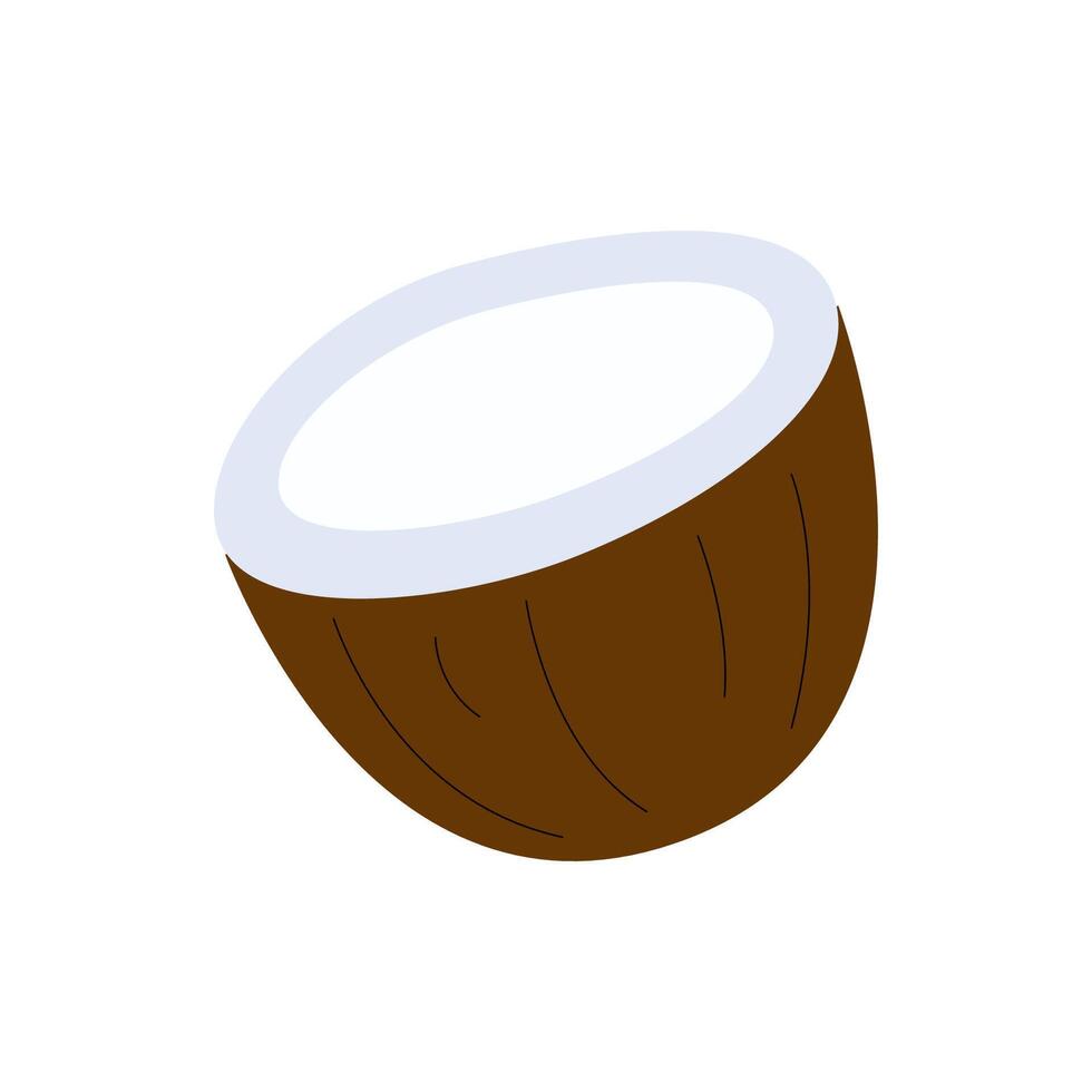 Coconut shell on a white background, displaying its natural texture and shape in a minimalist style vector
