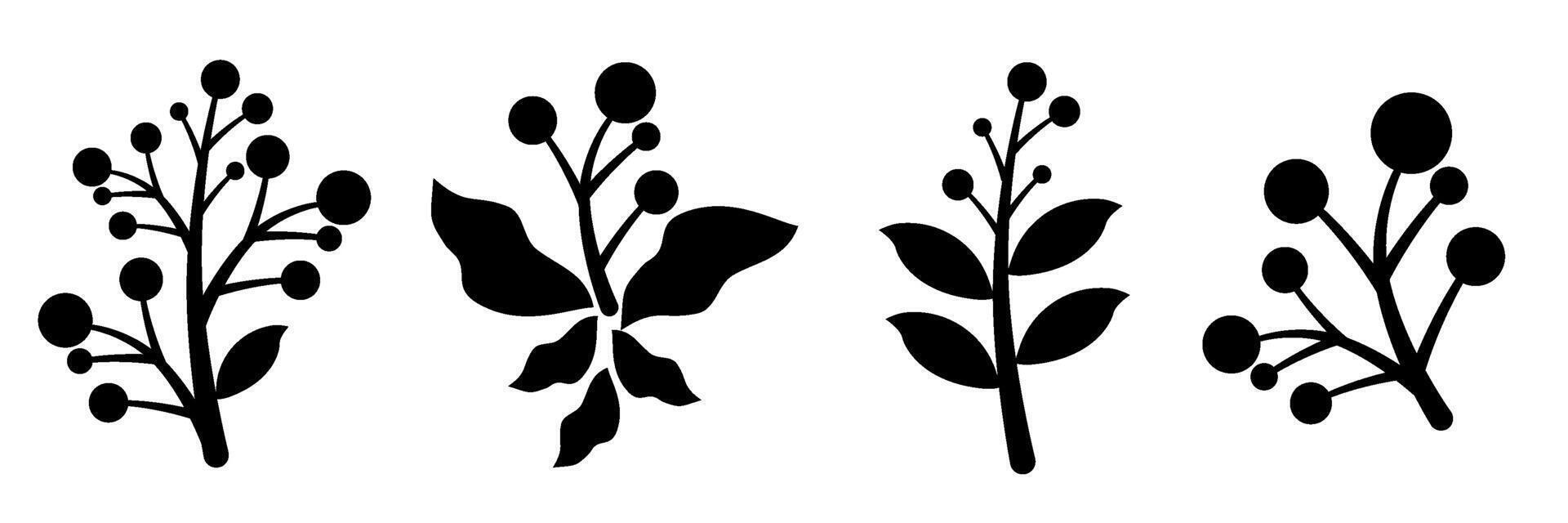 set of black cherry and leaves elements for decorative. vector
