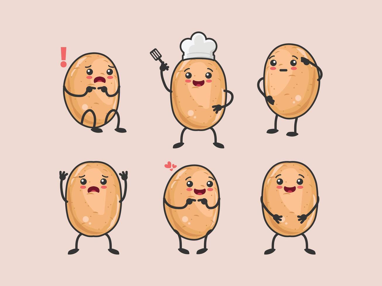 potato cute character cartoon art diet business face drawing icon sign fun style element hand set vector