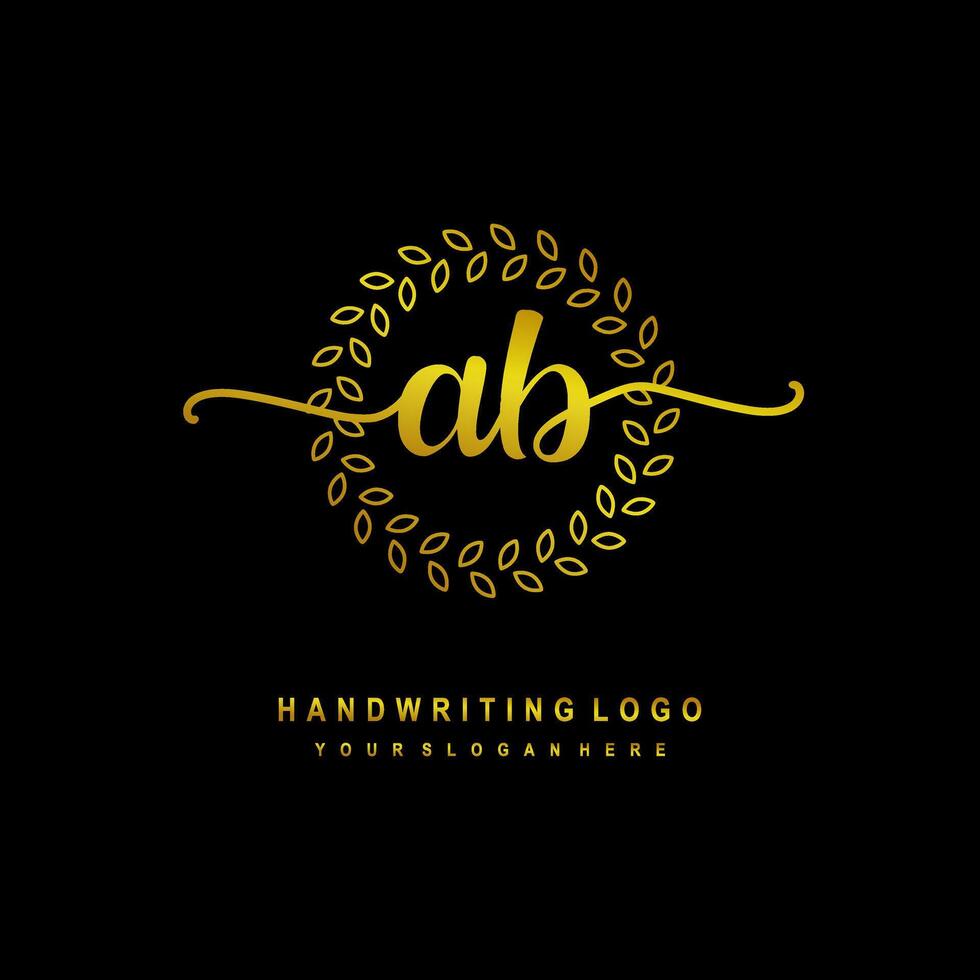 AB Initial Handwriting Logo Collection, Leaf Circle Frame Designs. vector