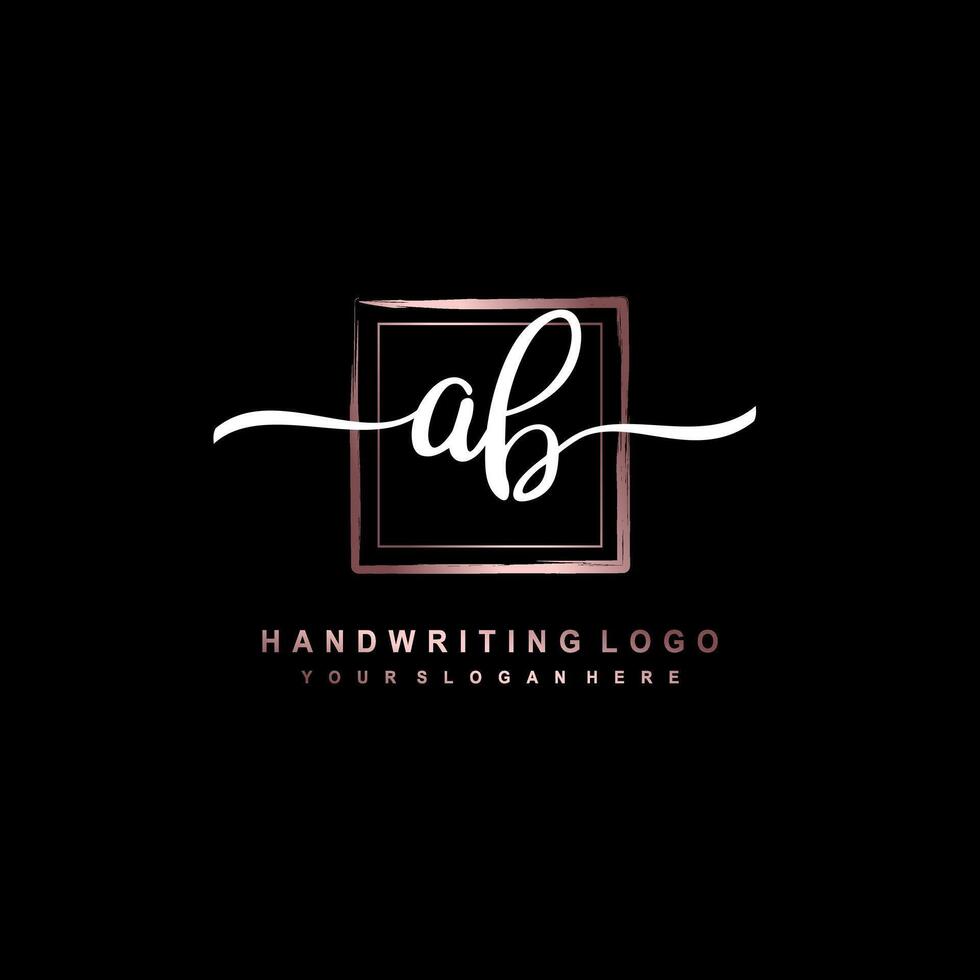 AB Minimalist Handwriting Logo with Square Frame and Signature Style,. vector