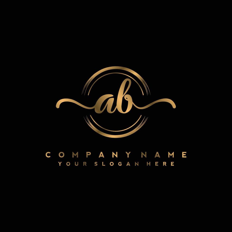 AB Initial Handwriting Logo with Circular Wave Design. vector