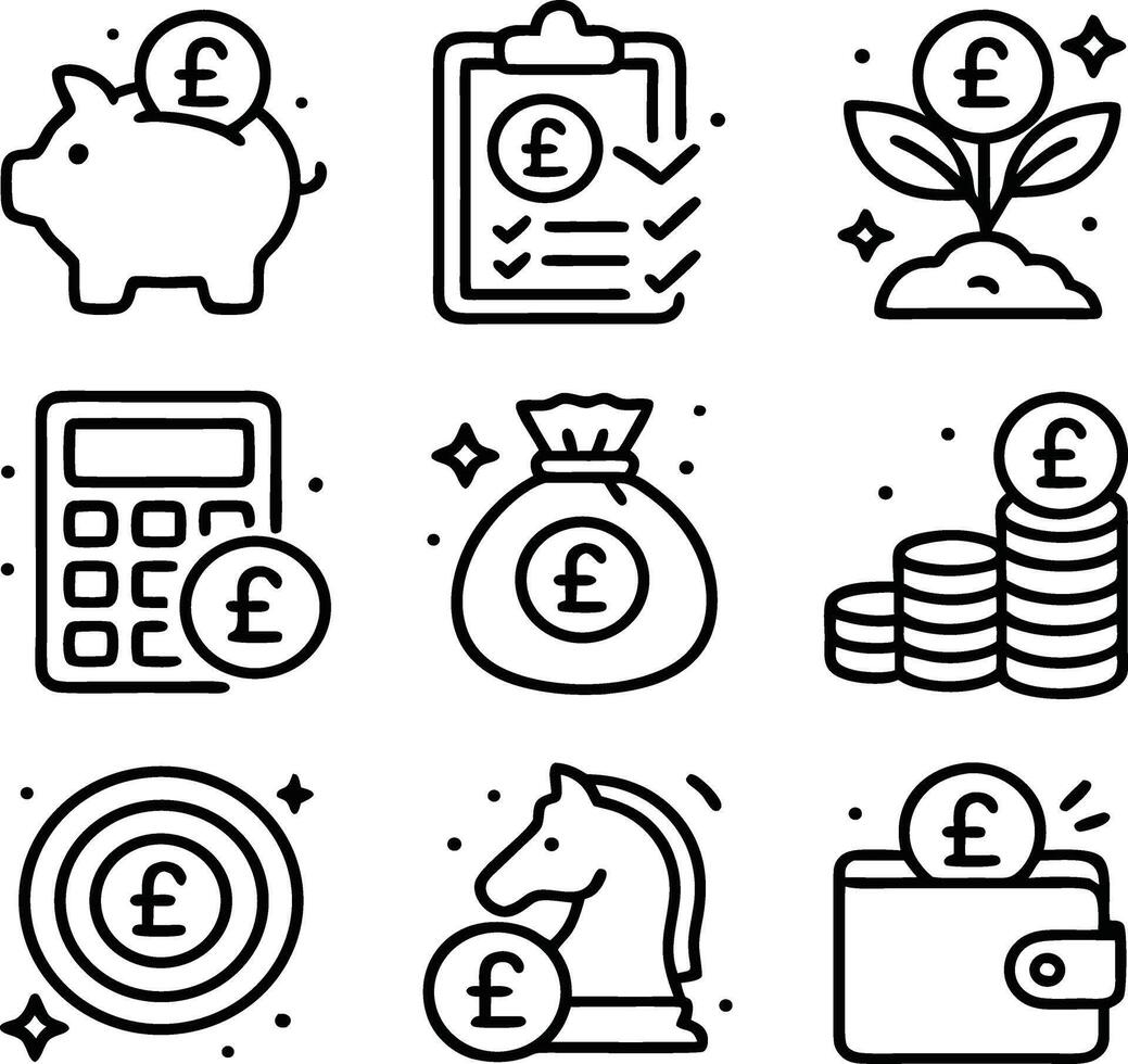Saving pounds outline icon. pound saving icon with a coin and vault combo, ideal for landing pages, investment guides, mobile fintech apps, or explainer videos vector