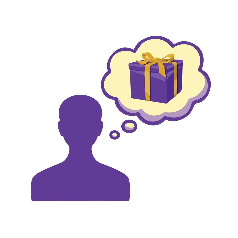 Symbol man dreams of a gift, wished for a surprise, color vector