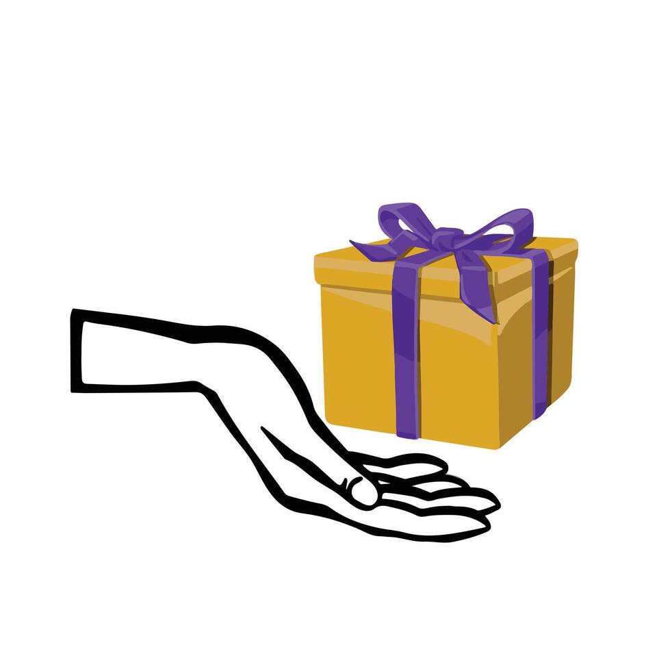 Symbol hand with gift, giving color vector