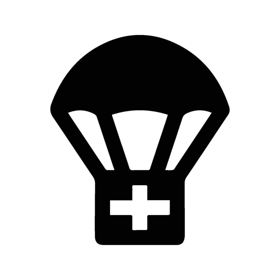 Simple Parachute Icon. Air Drop Box Illustration With Red Cross Sign. Medical Aid By Air. vector