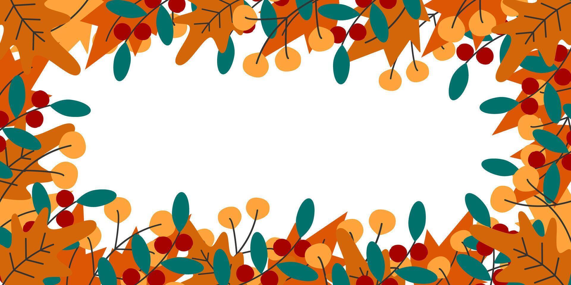 Autumn leaves Template for Seasonal Holidays Thematic Text Rectangular Frame border Copy space fond. illustration vector