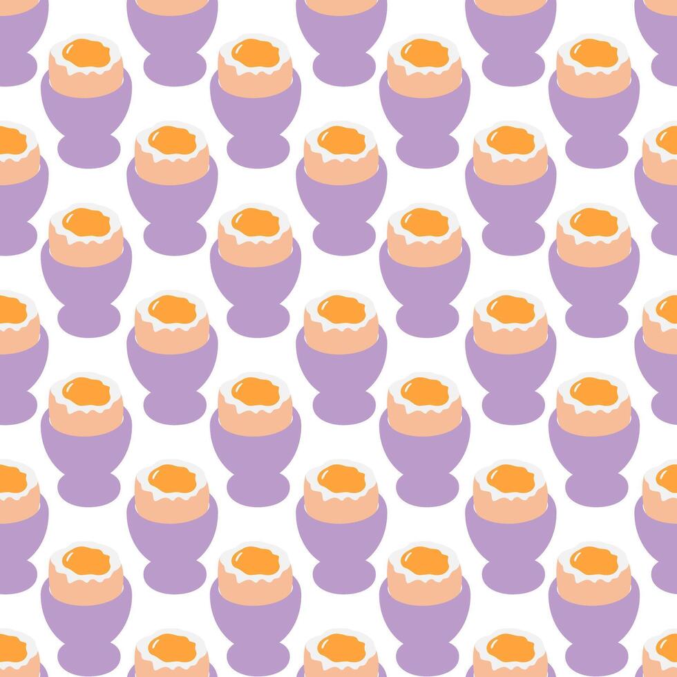 Soft Egg with runny yolk Partially peeled in Egg Bowl Seamless Pattern Healthy Breakfast Background. Isolated illustration World Egg Day or Healthy Eating Thematic Card or promo banner, leaflet vector