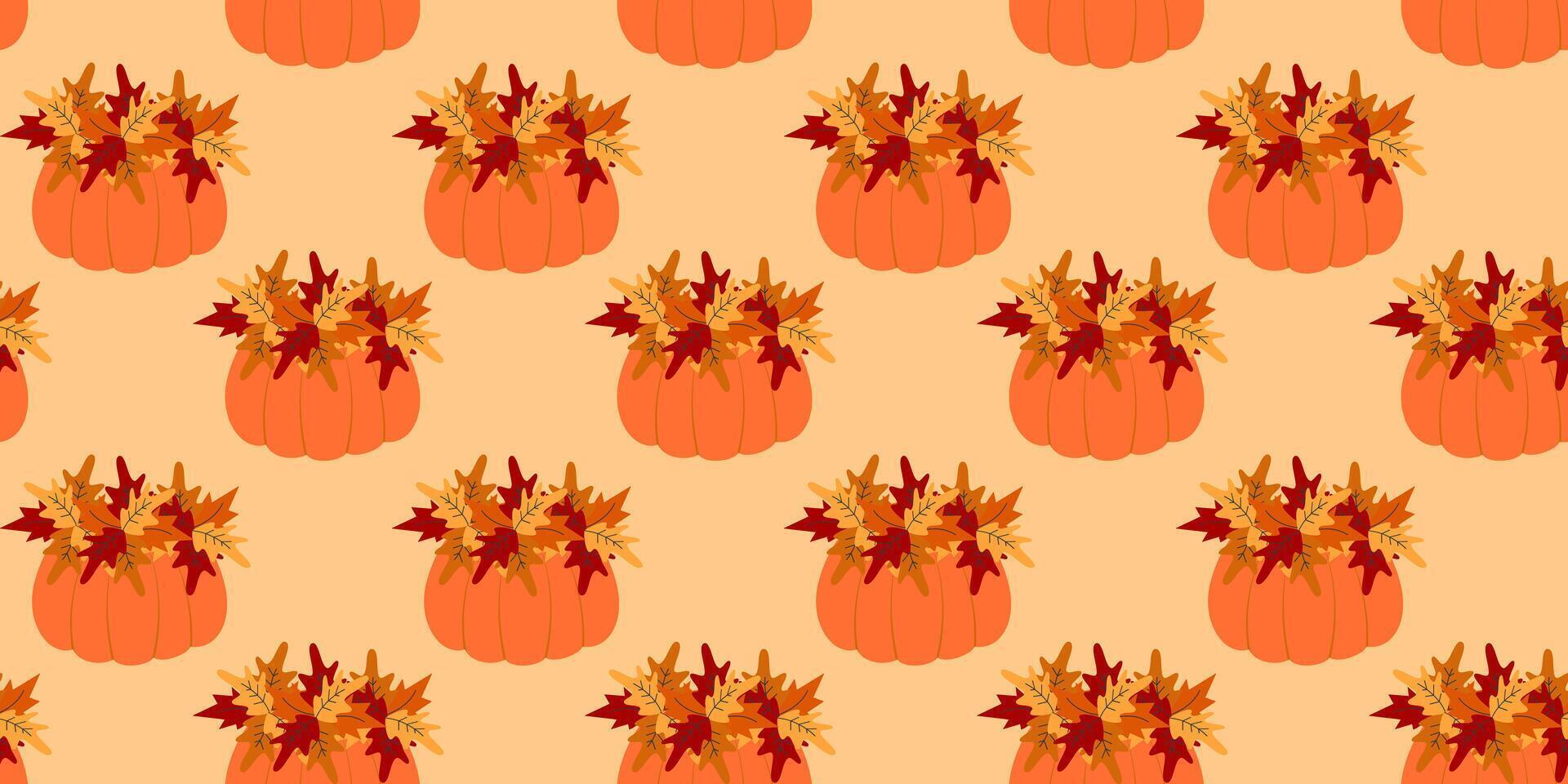 Autumn leaves and Pumpkin Hand drawn composition Seamless Pattern Autumn Holidays Festive Backdrop. Isolated illustration Themes Cards invites Background, invites, banner, leaflet, label, price vector