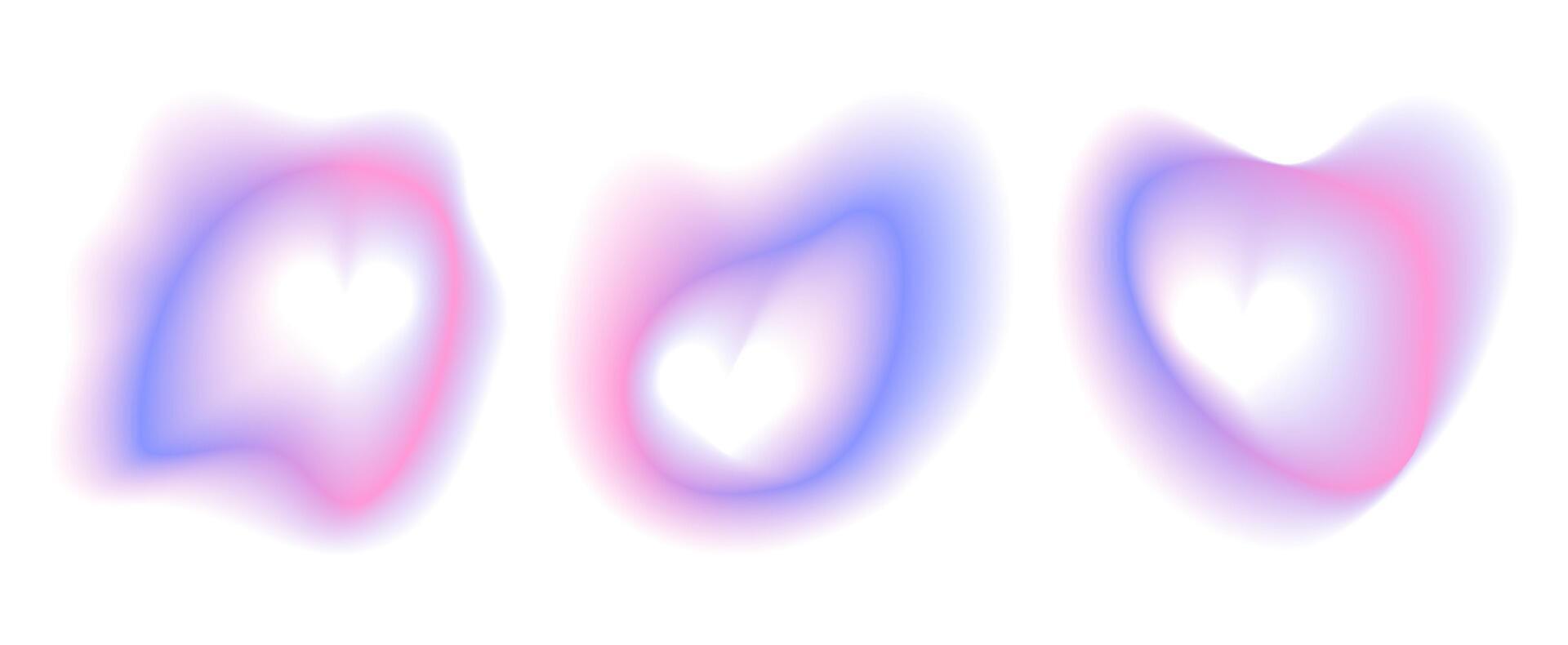 Pink and purple aura heart gradient frame. Abstract element with ombre effect for aesthetic Valentine design. Modern love paint pack for decoration. Minimal hologram fluid halo with neon brush vector