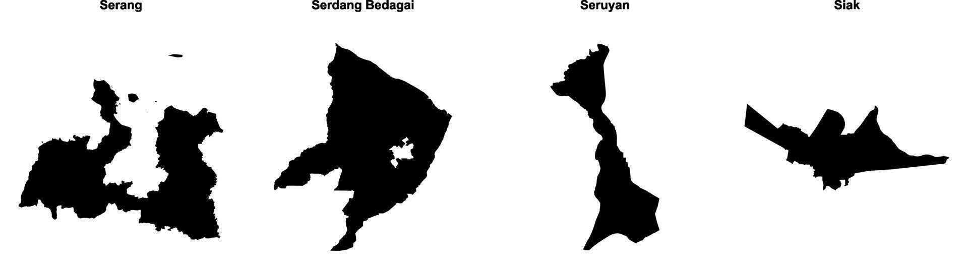 Serang, Serdang Bedagai, Seruyan, Siak outline maps vector