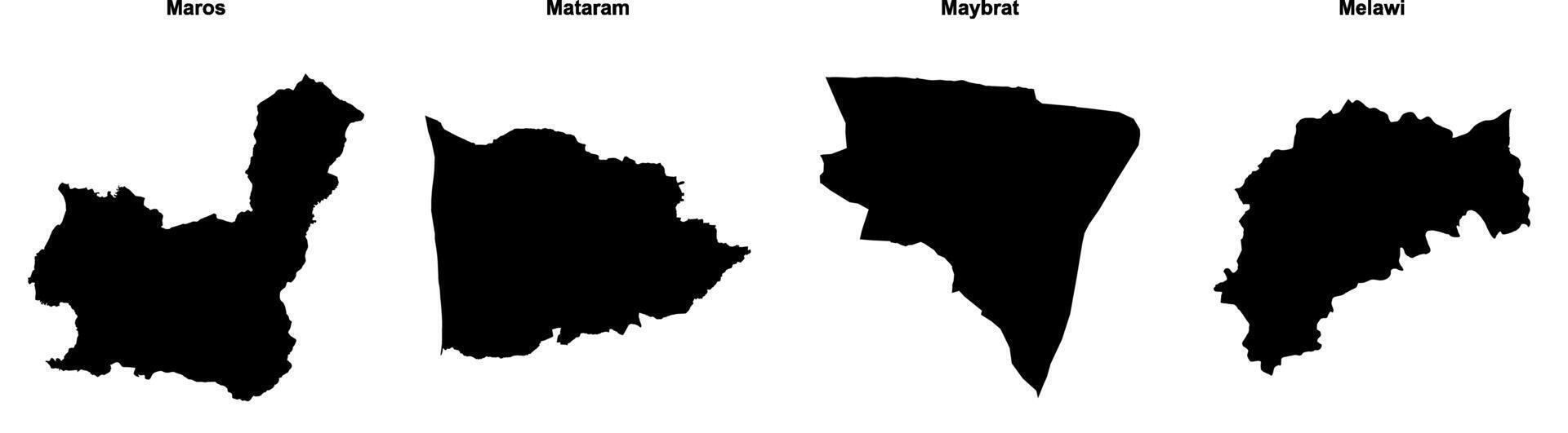 Maros, Mataram, Maybrat, Melawi outline maps vector