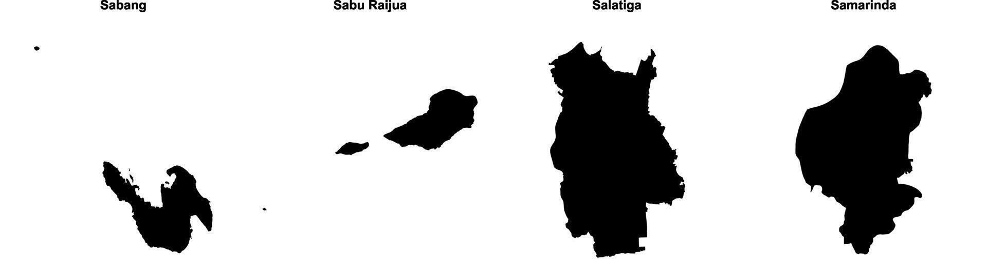 Sabang, Sabu Raijua, Salatiga, Samarinda outline maps vector