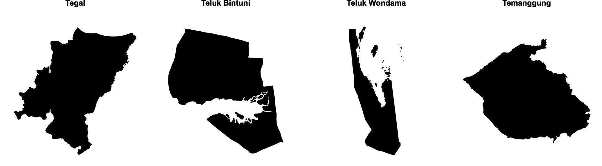 Tegal, Teluk Bintuni, Teluk Wondama, Temanggung outline maps vector
