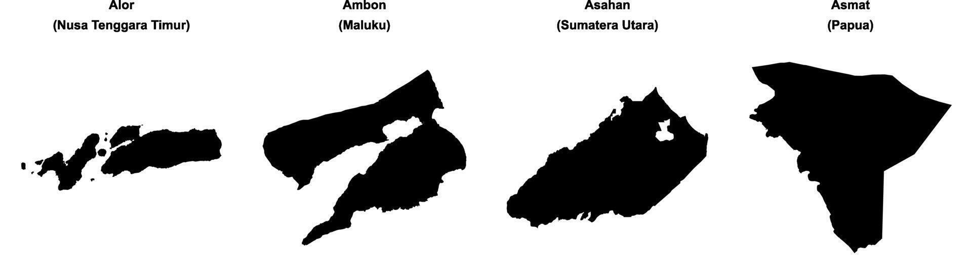 Alor, Ambon, Asahan, Asmat outline maps vector