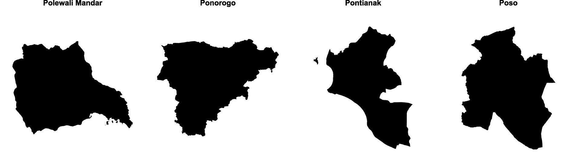 Polewali Mandar, Ponorogo, Pontianak, Poso outline maps vector