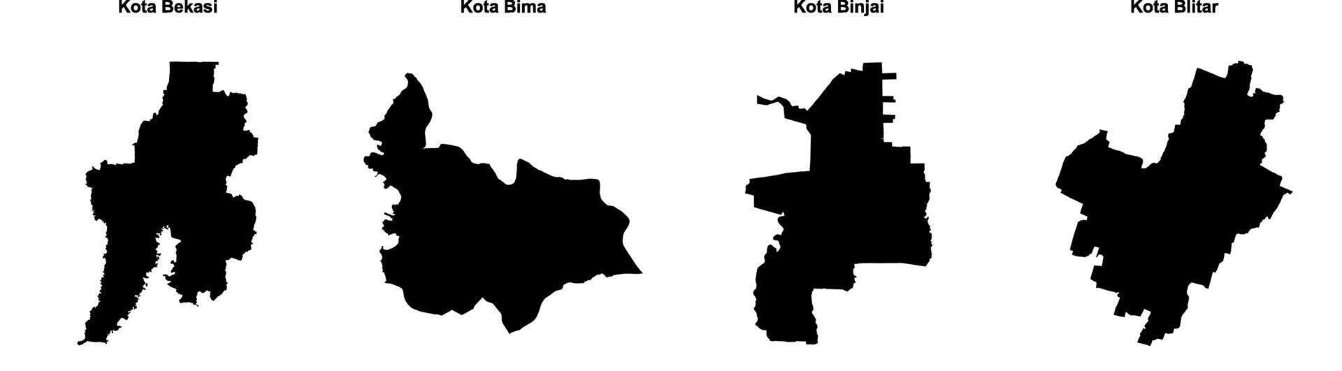 Kota Bekasi, Kota Bima, Kota Binjai, Kota Blitar outline maps vector