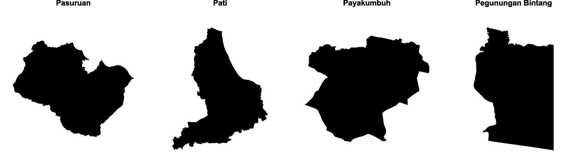 Pasuruan, Pati, Payakumbuh, Pegunungan Bintang outline maps vector