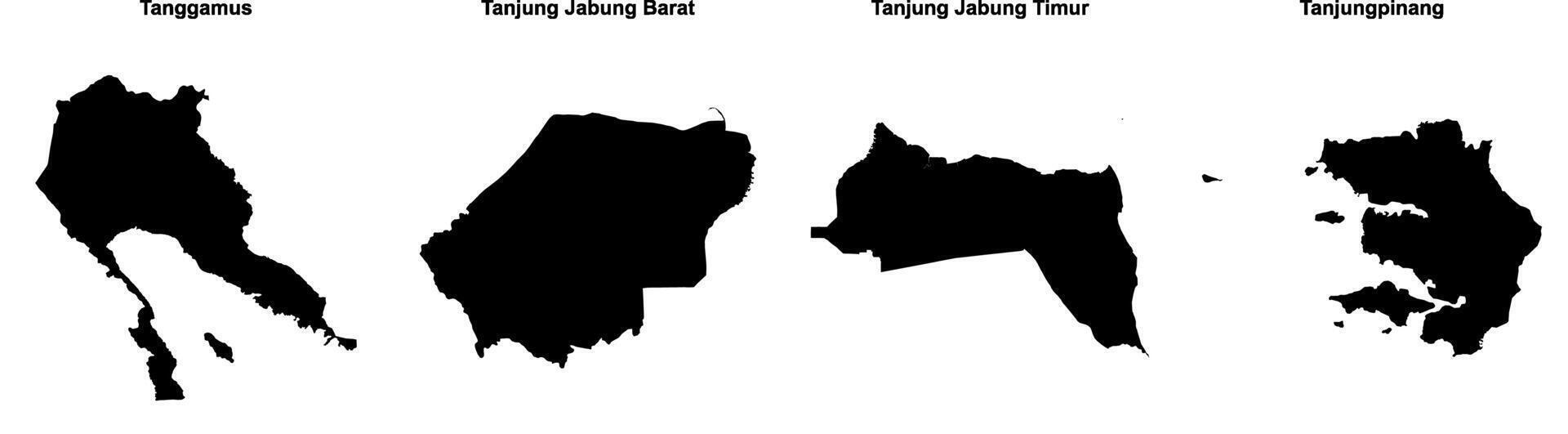 Tanggamus, Tanjung Jabung Barat, Tanjung Jabung Timur, Tanjungpinang outline maps vector