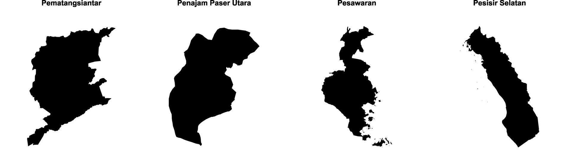 Pematangsiantar, Penajam Paser Utara, Pesawaran, Pesisir Selatan outline maps vector