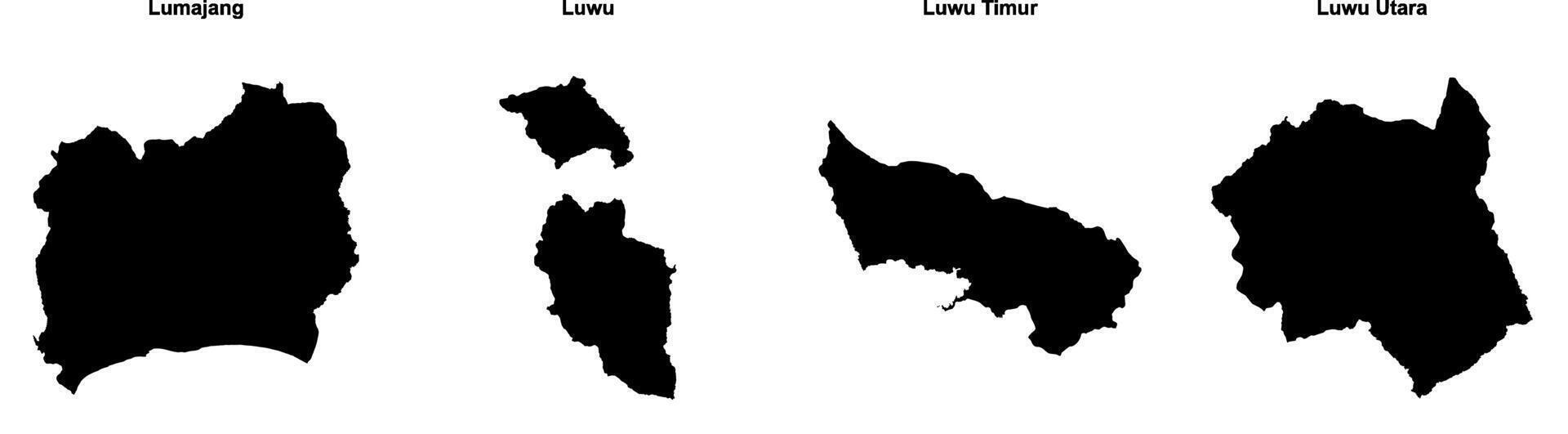 Lumajang, Luwu, Luwu Timur, Luwu Utara outline maps vector