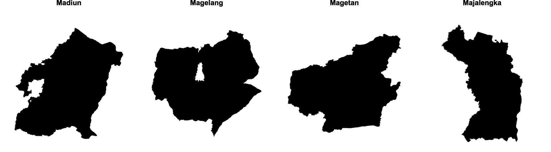 Madiun, Magelang, Magetan, Majalengka outline maps vector