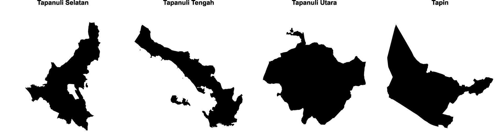 Tapanuli Selatan, Tapanuli Tengah, Tapanuli Utara, Tapin outline maps vector