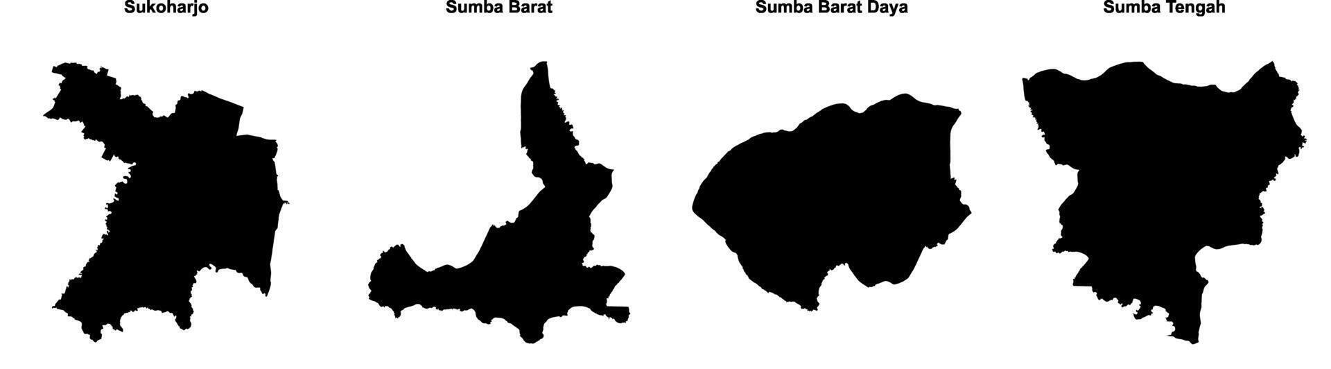 Sukoharjo, Sumba Barat, Sumba Barat Daya, Sumba Tengah outline maps vector