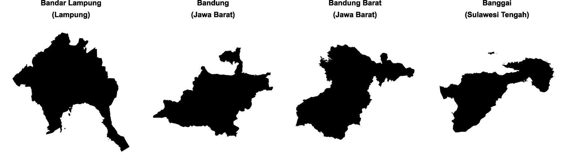 Bandar Lampung, Bandung, Bandung Barat, Banggai outline maps vector