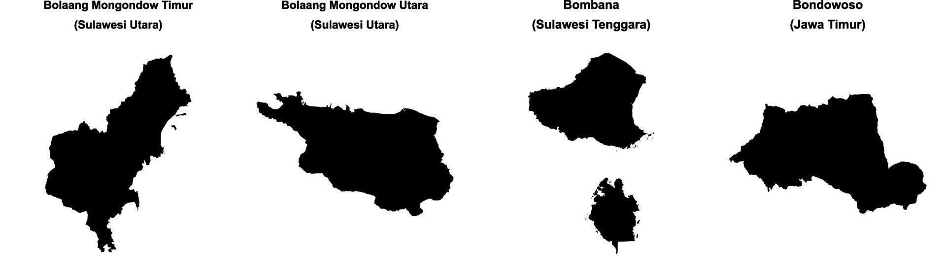 Bolaang Mongondow Timur, Bolaang Mongondow Utara, Bombana, Bondowoso outline maps vector