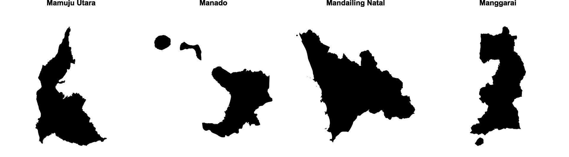 Mamuju Utara, Manado, Mandailing Natal, Manggarai outline maps vector