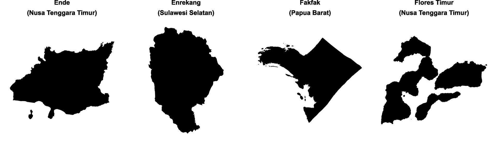 Ende, Enrekang, Fakfak, Flores Timur outline maps vector