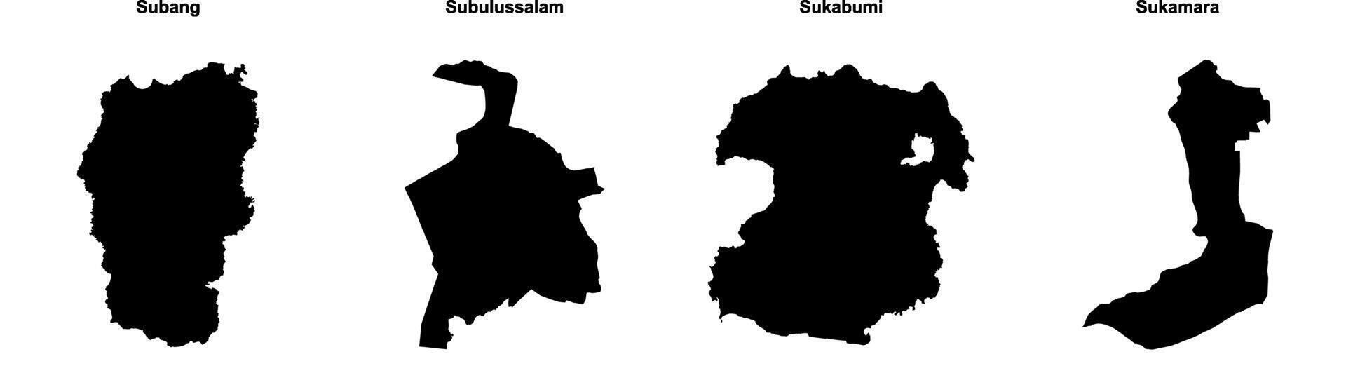 Subang, Subulussalam, Sukabumi, Sukamara outline maps vector