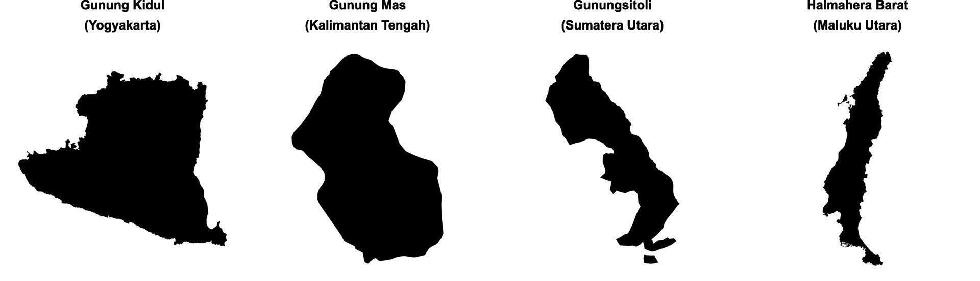 Gunung Kidul, Gunung Mas, Gunungsitoli, Halmahera Barat outline maps vector