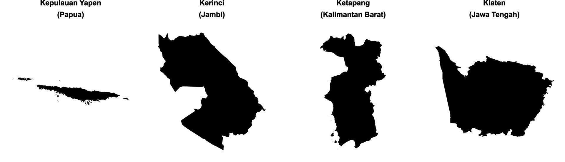 Kepulauan Yapen, Kerinci, Ketapang, Klaten outline maps vector