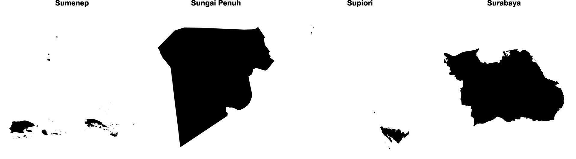 Sumenep, Sungai Penuh, Supiori, Surabaya outline maps vector