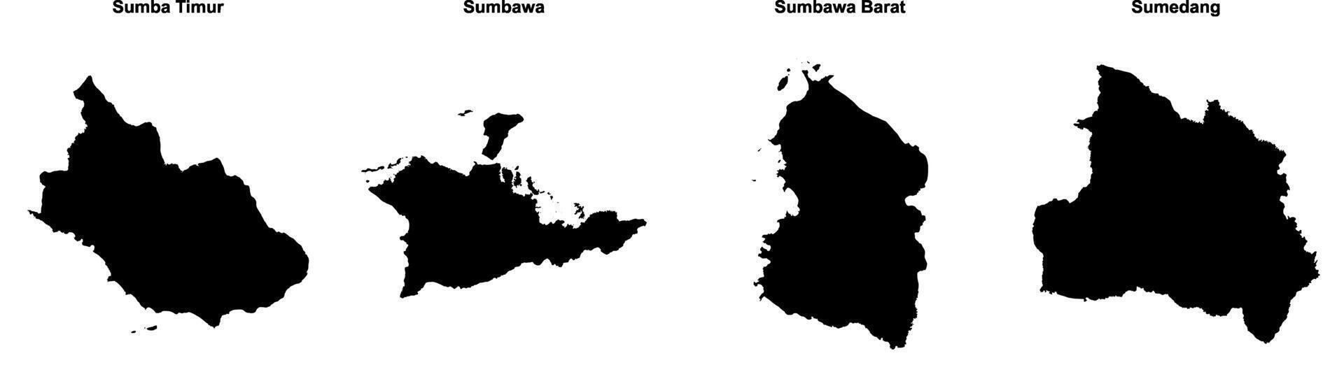 Sumba Timur, Sumbawa, Sumbawa Barat, Sumedang outline maps vector